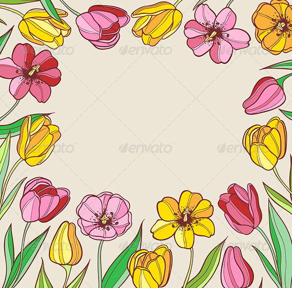 Background with Red and Yellow Tulips - Flowers & Plants Nature