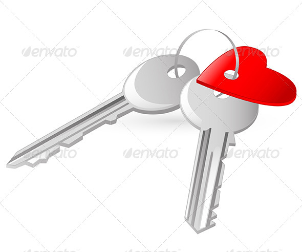 Two Keys with Red Heart Tag - Valentines Seasons/Holidays