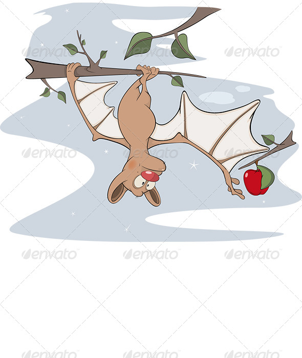 Cheerful Bat and an Apple cCartoon - Animals Characters