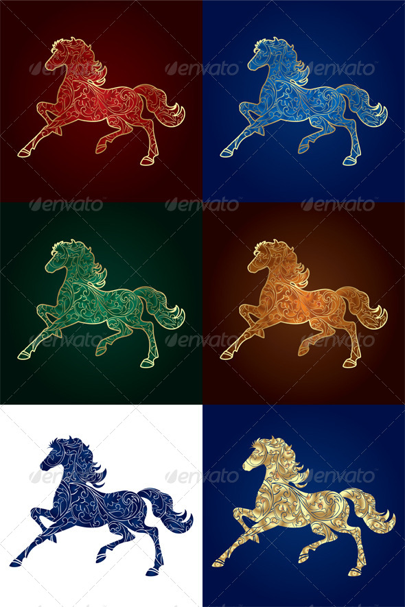 Set of Vintage Horse Silhouette - Backgrounds Decorative