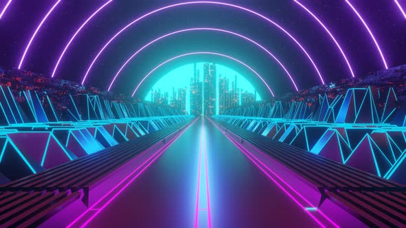 Seamless looped animation of futuristic city nft illustration or cyberpunk
