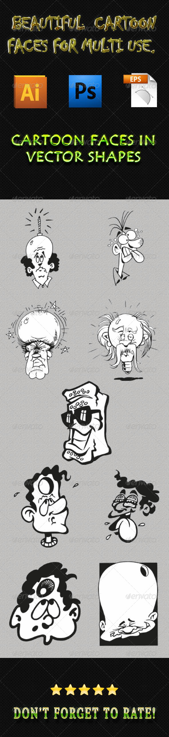 Cartoon Faces 01 - Characters Vectors