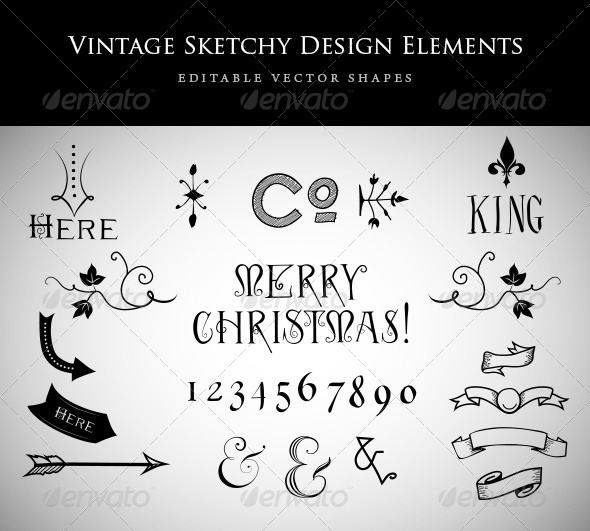 Vintage Sketchy Design Elements - Decorative Symbols Decorative