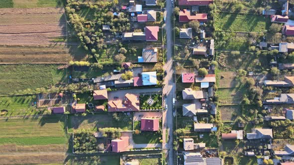 An Aerial Panorama of Village Rural Landscape with After Harvest in Beautiful Autumn alt