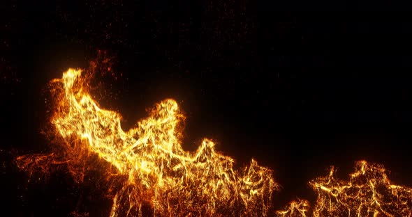 Abstract stylized flames and particle on black background