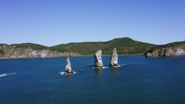 Aerial View of the Stones Three Brothers of Kamchatka alt