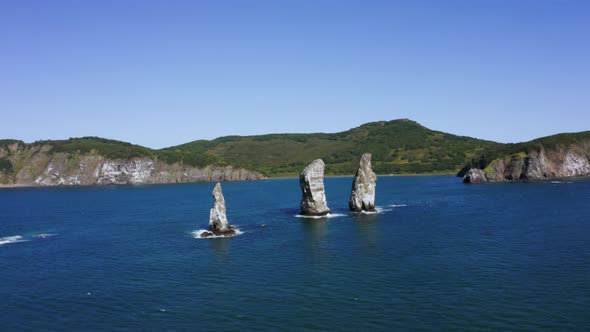 Aerial View of the Stones Three Brothers of Kamchatka