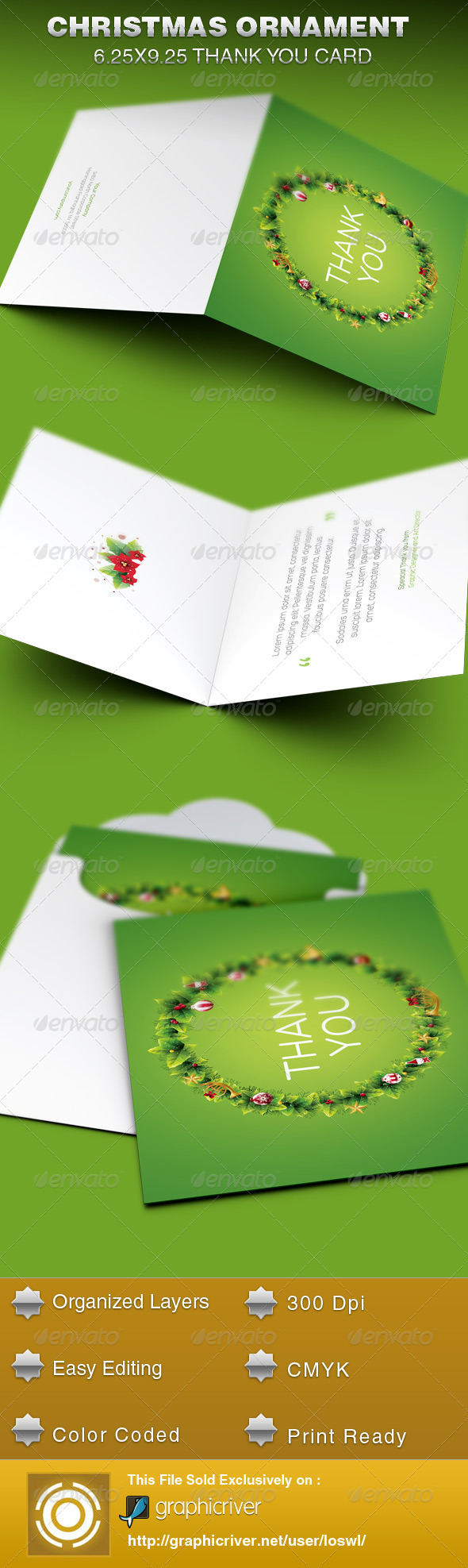 Christmas Ornament Thank You Card Template - Cards & Invites Print Templates