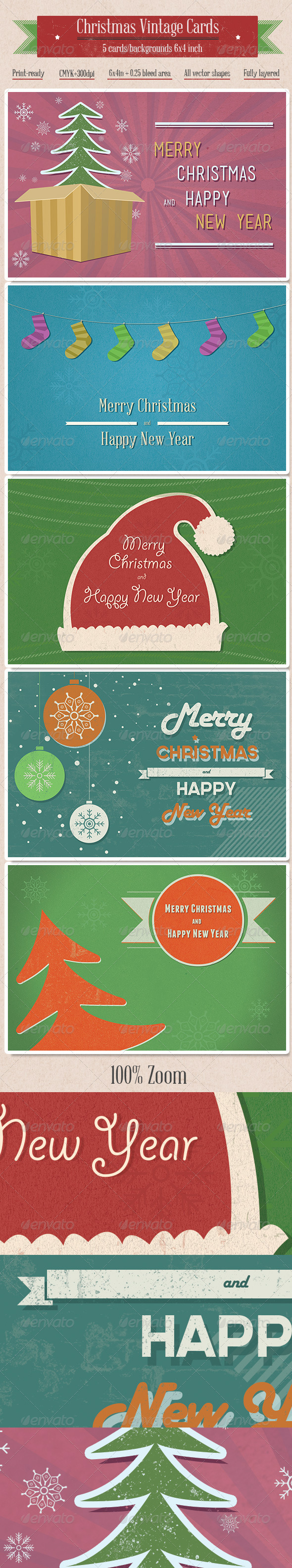 5 Vintage Christmas Cards/Backgrounds - Retro/Vintage Business Cards