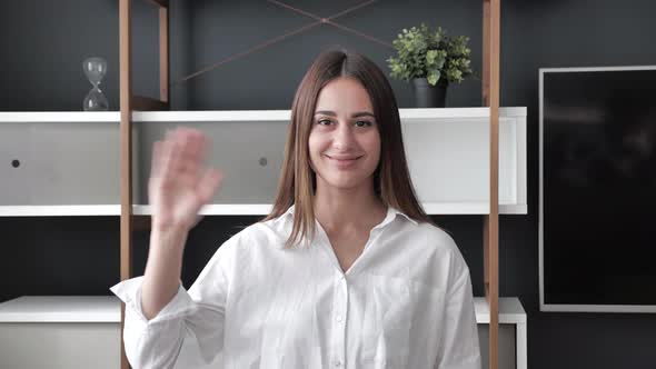 Businesswoman Talking to Camera Making Conference Business Call alt