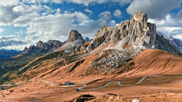 Aerial view of Passo Giau in autumn, Dolomites, Italy alt