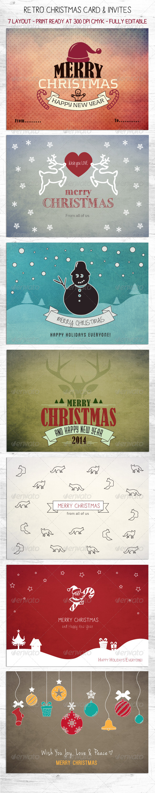 Retro Christmas Card & Invites - Backgrounds Graphics