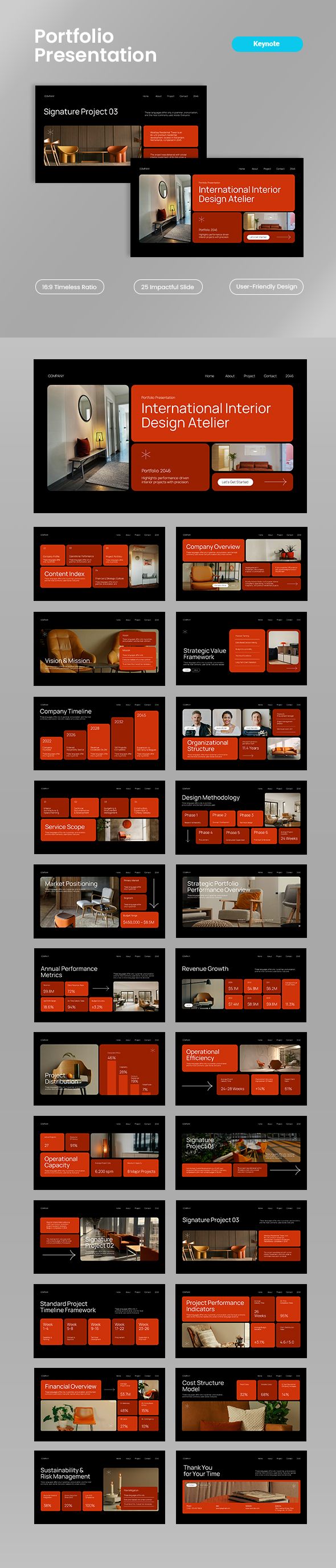 Orange Black Modern Interior Company Portfolio Presentation KEY