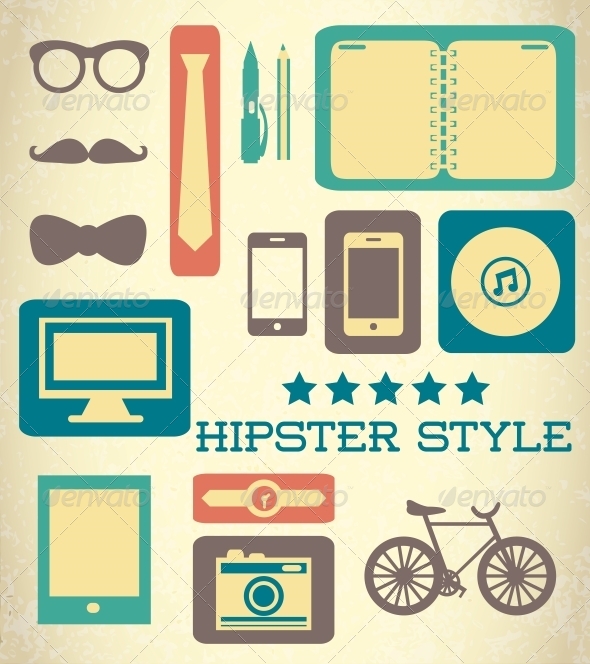 Flat Hipster Set of Web Elements