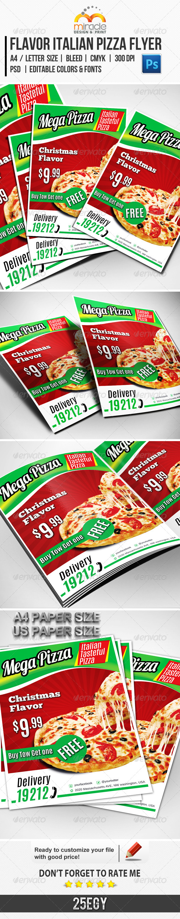 Flavor Italian Pizza Flyer - Restaurant Flyers
