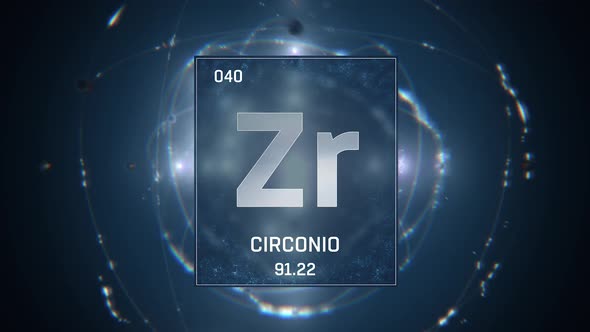 Zirconium as Element 40 of the Periodic Table on Blue Background in Spanish Language