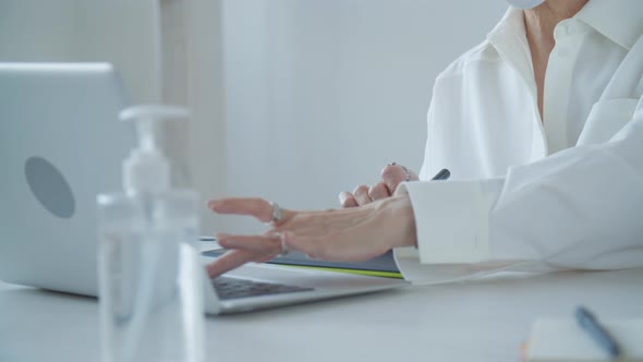 Creative Work and Hobby Concept Middleaged Woman Photo Editor Working on Computer at Her Desk with alt