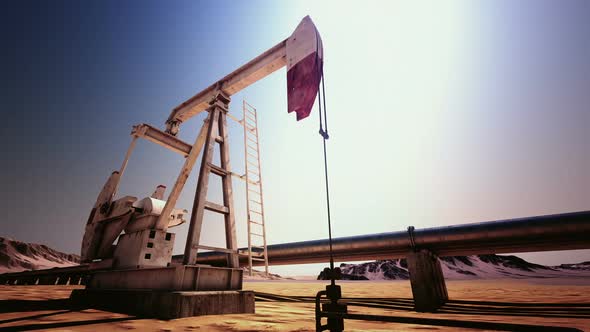 Animation of working oil pumping jack and oil pipeline in the back. Loopable. HD alt