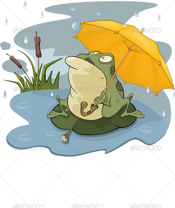 Frog and Rain Cartoon - Animals Characters
