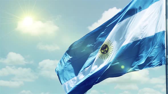 Flag of Argentina Against Blue Sky. 4K Version.