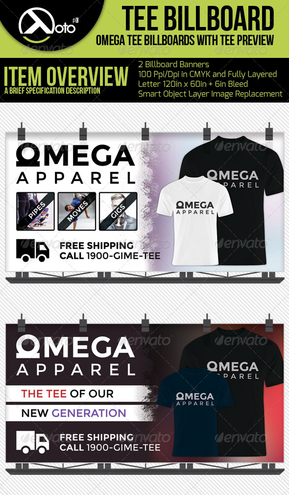 Omega Apparel Billboards With T-shirt Previews - Signage Print Templates