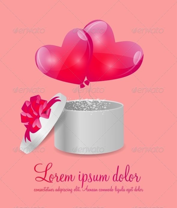 Valentines Day Card with Gift Box and Heart Shaped - Valentines Seasons/Holidays