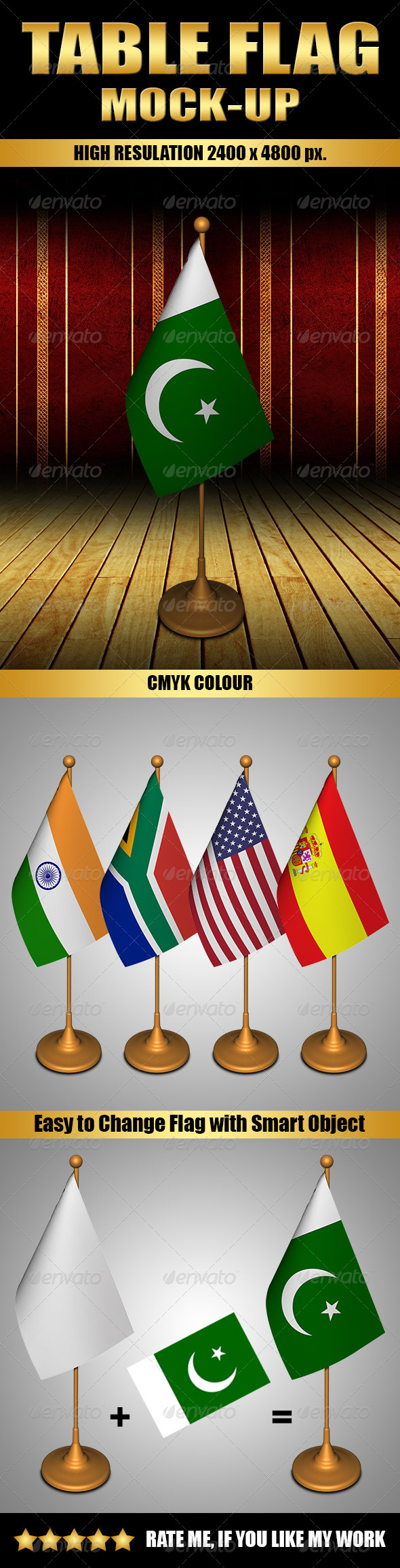 3d Table flag mock-up - Product Mock-Ups Graphics