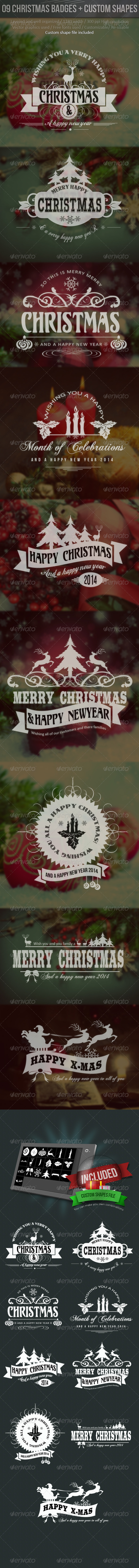 Christmas Labels With Custom Shapes - Badges & Stickers Web Elements