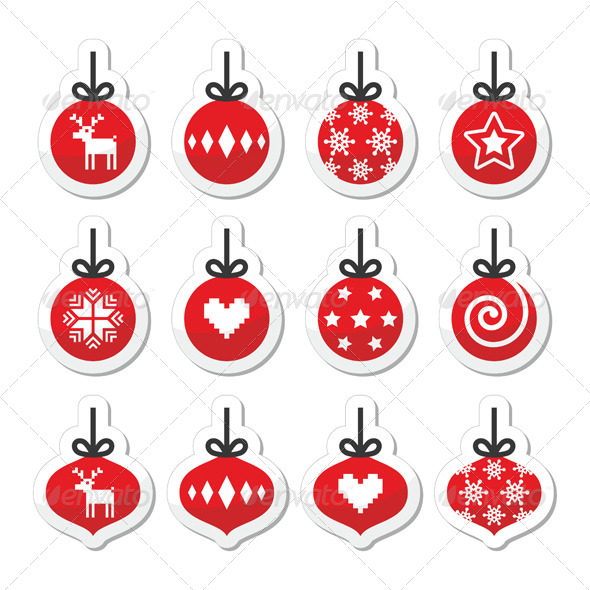 Christmas Ball, Christmas Bauble Vector Red Icons - Christmas Seasons/Holidays
