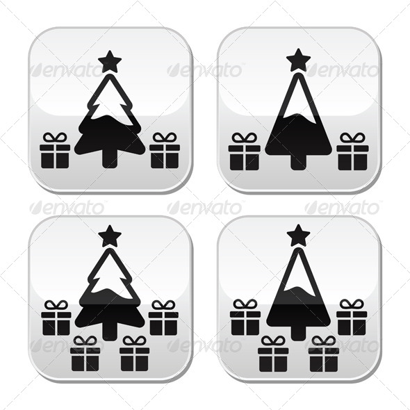 Christmas Tree with Presents Buttons Set - Christmas Seasons/Holidays