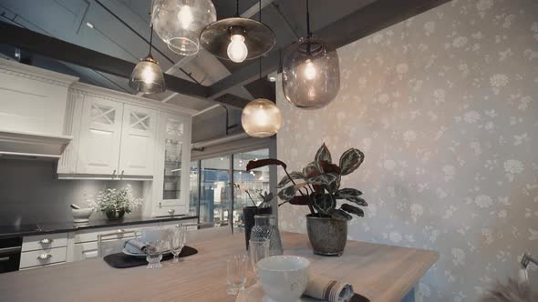 A kitchen showroom dining table with gimbal shots alt