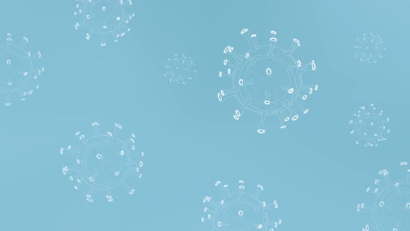 White virus particle outlines moving in light blue background