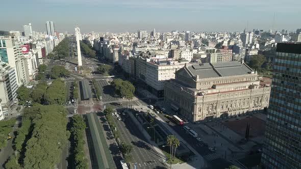 Aerial Drone Scene of Buenos Aires - Argentina - Colon Theater, Avenue and Obelisk alt