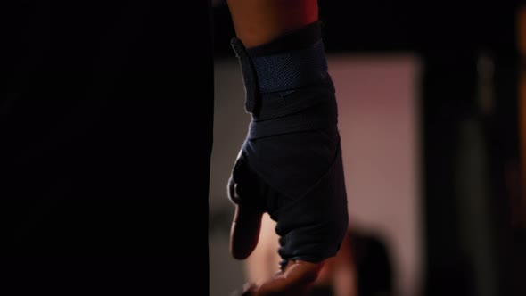 Mma Fighter Man Clenched His Fists in Boxing Tap Before Training and Before a Fight Close Up alt