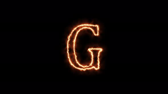 Fiery letter G. Animation on a black background a letter burning in a flame 4k video.