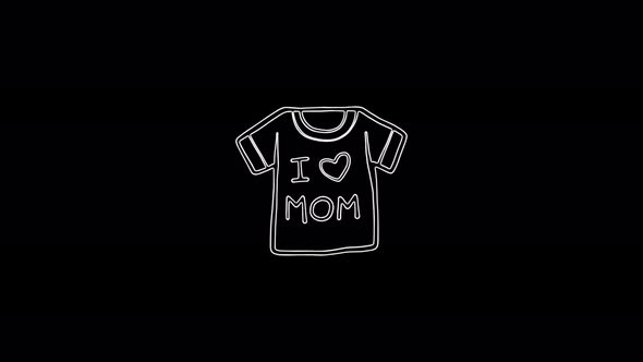 T-shirt icon I love mom moving lines on a black background. 4K video neon linear animation alt