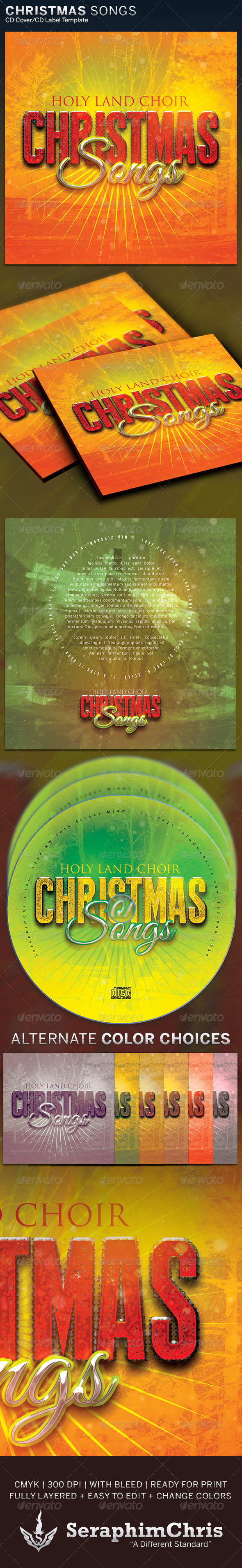 Christmas Songs: CD Cover Artwork Template - CD & DVD Artwork Print Templates