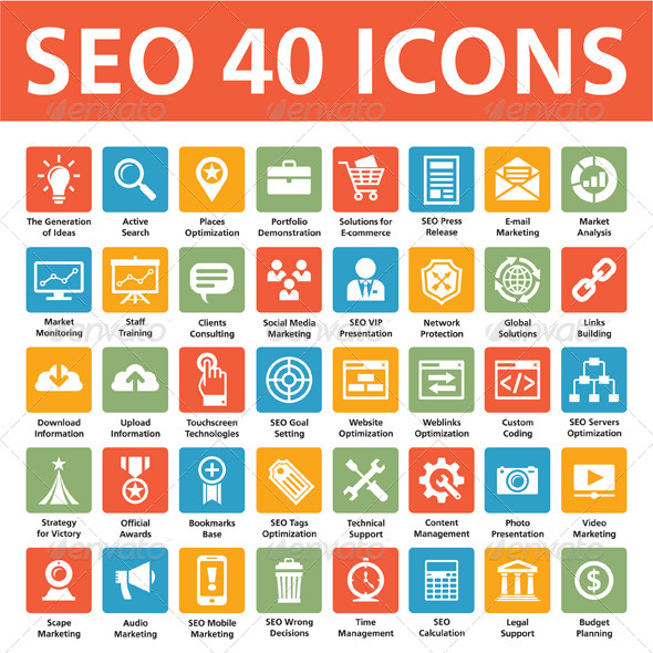 SEO 40 Icons (Search Engine Optimization) - Business Icons