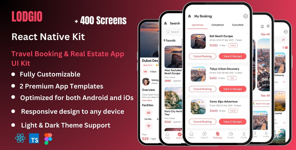 Lodgio - Travel Booking & Real Estate React Native CLI App Ui Kit