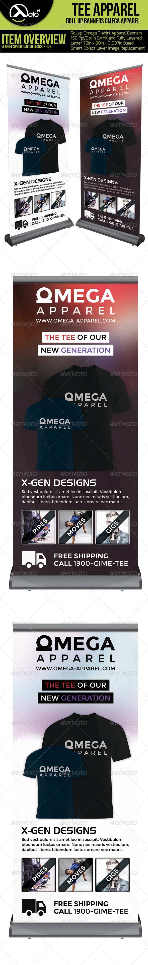 Omega Tee Apparel Roll Up Banners - Signage Print Templates