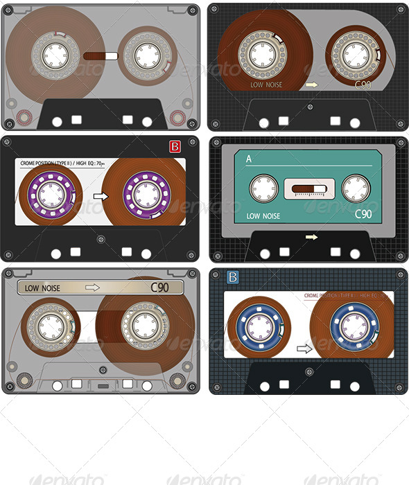 Complete Set of the Audio Cassettes Tapes - Objects Vectors