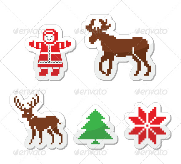 Christmas Winter Pixelated Vector Icons Set - Christmas Seasons/Holidays
