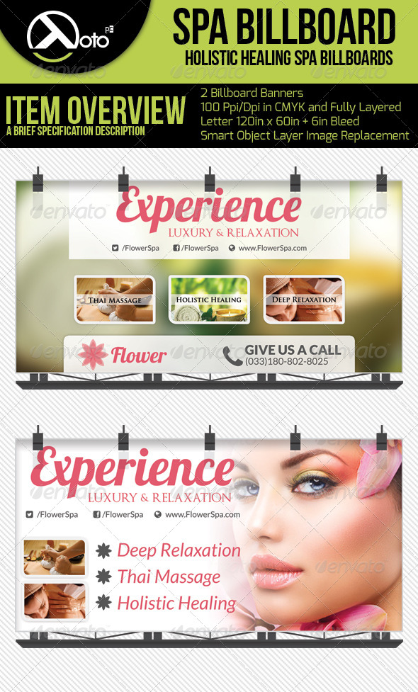 Flower Holistic Healing Spa Billboards - Signage Print Templates
