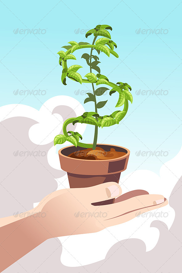 Hand Holding a Money Dollar Tree - Conceptual Vectors