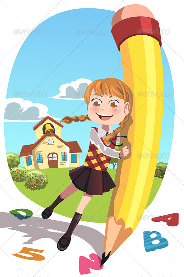 School Girl with Pencil - People Characters