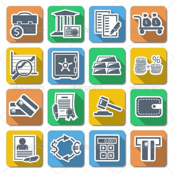 Vector Bank Flat Icons - Business Conceptual