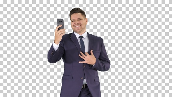 Young Businessman Using Smartphone to Videocall to Business alt