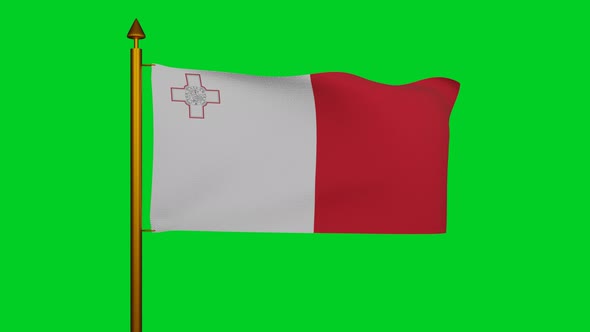 National flag of Malta waving with flagpole on chroma key, Republic of Malta flag textile alt