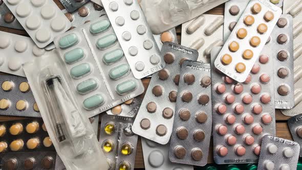 Closeup Shot of Different Pills, Pharmaceutical Industry Concept.