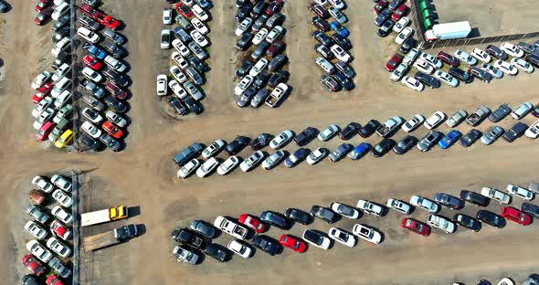 Aerial View Large Parking Many Cars Distribution Auction Center of Modern Logistics Supplies alt